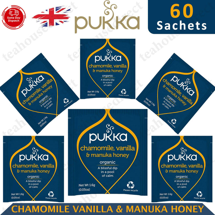 Pukka Herbal Organic Teas Tea Sachets - Chamomile, Vanilla & Manuka (60 Sachets)