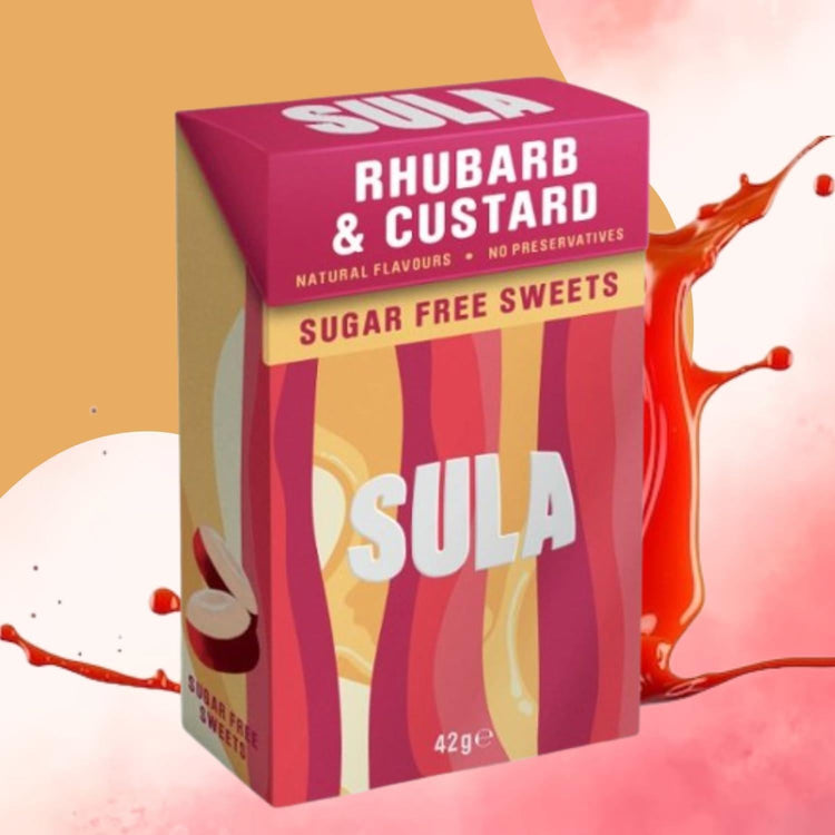 Sula Candy Rhubarb and Custard Sweet Sugar Free Classic Delicious Flavor 42g X 3