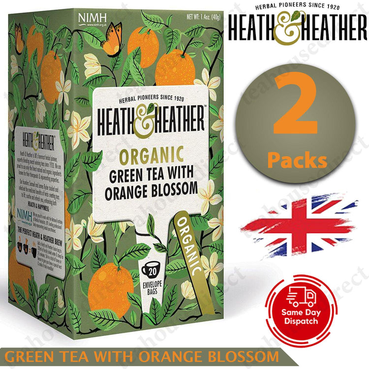 2X Heath & Heather Herbal Organic Teas Tea Sachets - Green Tea & Orange Blossom