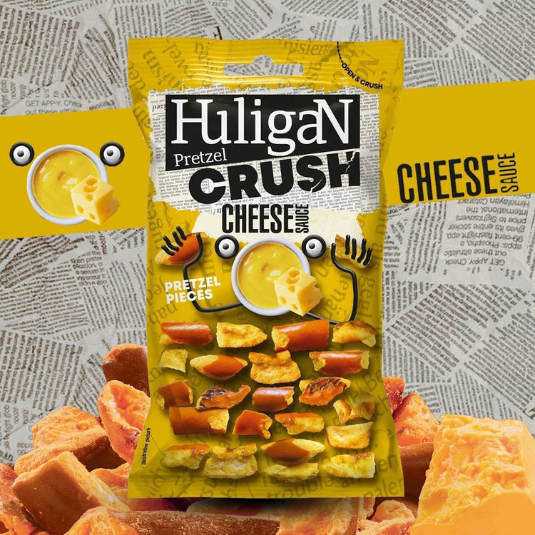 Huligan Pretzel Crush Cheese Sauce Pieces Spicy Rich and Cheesy Flavour 65g X 3
