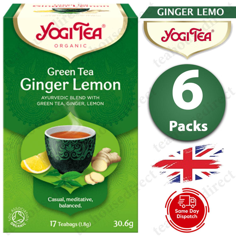 6X Yogi Ayurvedic Herbal Organic Teas Tea Sachets - Green Tea Ginger Lemon