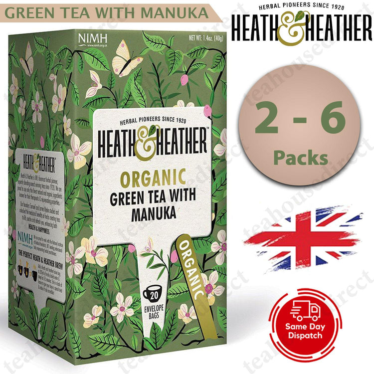 Heath & Heather Herbal Organic Teas Tea Sachets - Green Tea & Manuka Honey Flvr