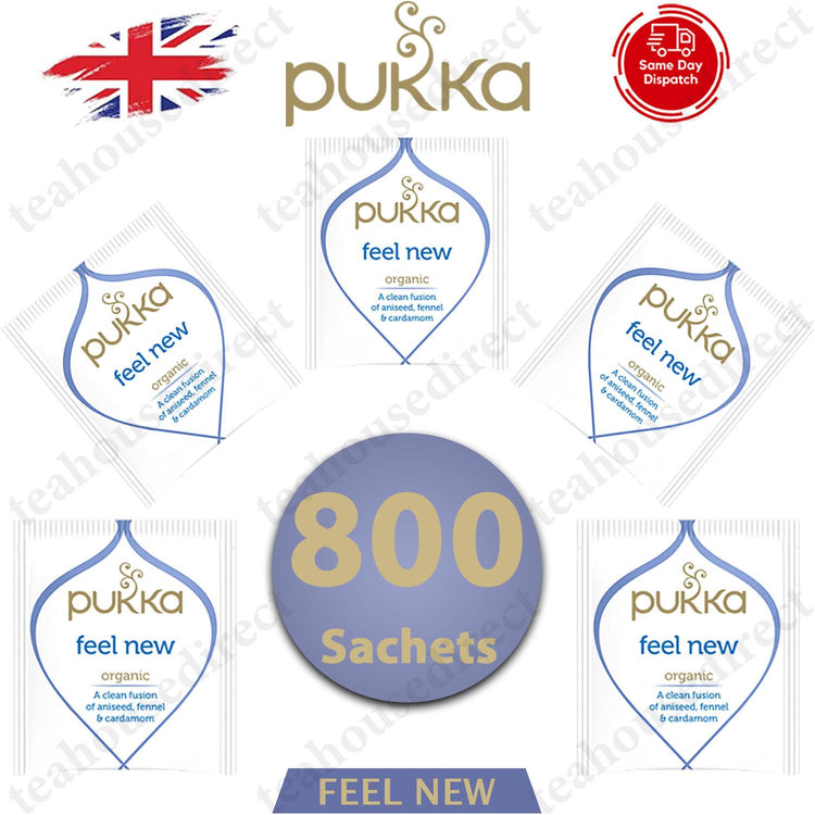 Pukka Herbal Organic Teas Tea Sachets Caffeine Free - Feel New (800 Sachets)