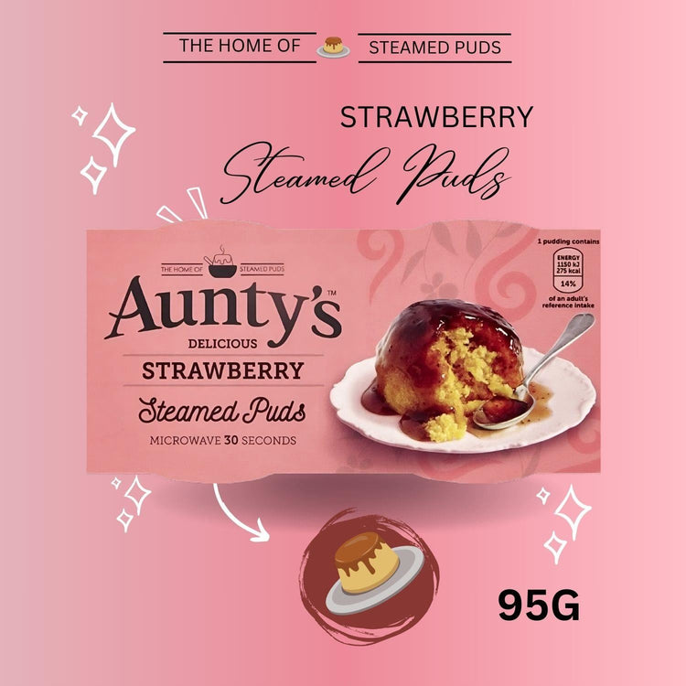 Aunty's Delicious Strawberry Flavour Rich and Indulgent Steamed Pudding 95g x 4