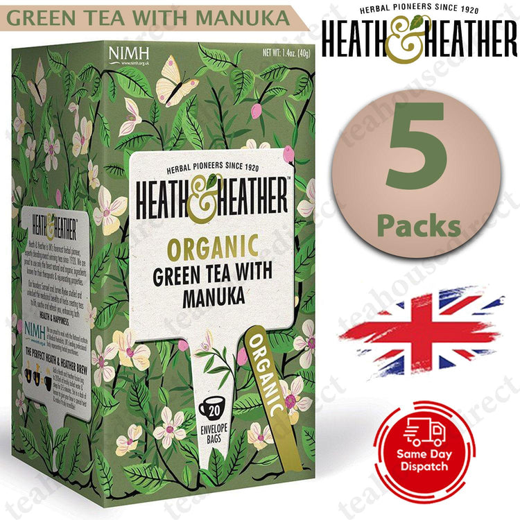 Heath & Heather Herbal Organic Teas Tea Sachets - Green Tea & Manuka Honey Flvr