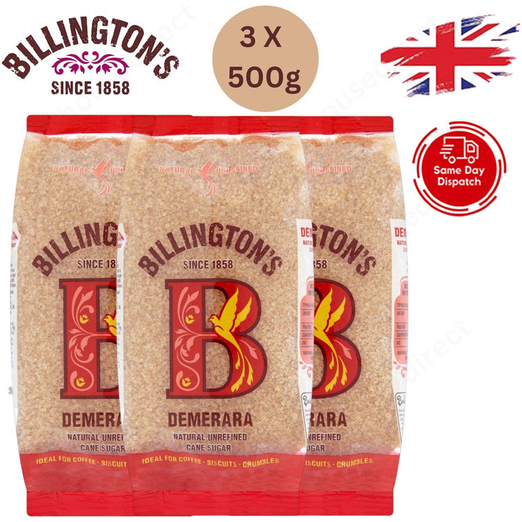 Billingtons Demerara Sugar 500 g (Packs of 3)