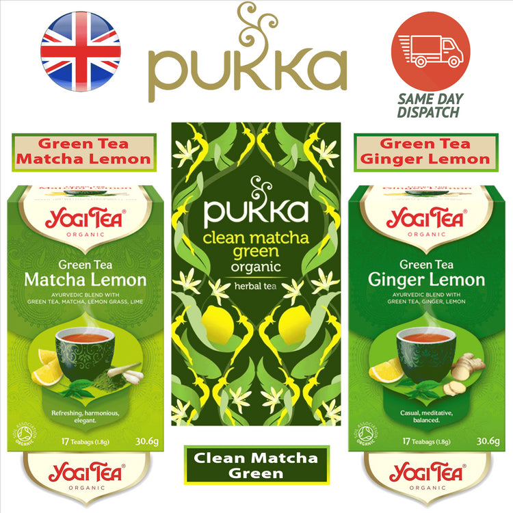 Pukka & Yogi Tea Herbal Organic Tea - Green Tea Ginger Matcha Lemon & Clean