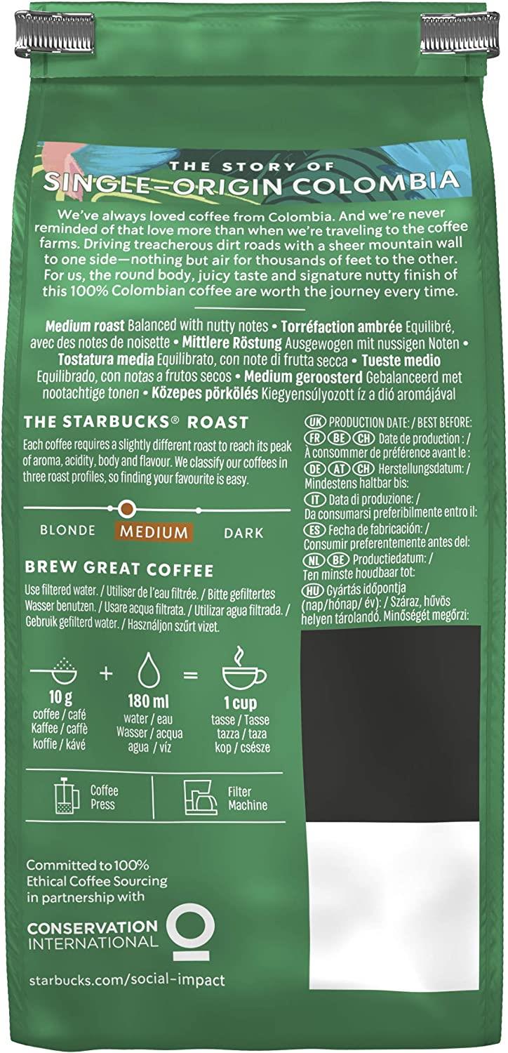 Starbucks Single-Origin Colombia Medium Roast, Ground Coffee 200g (Pack of 6) March 2024