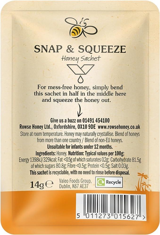 Rowse Snap & Squeeze Honey Sachet Mess-Free Easy, Tasty, and Convenient Perfect Portion Control for Honey Lovers - 225 Sachets