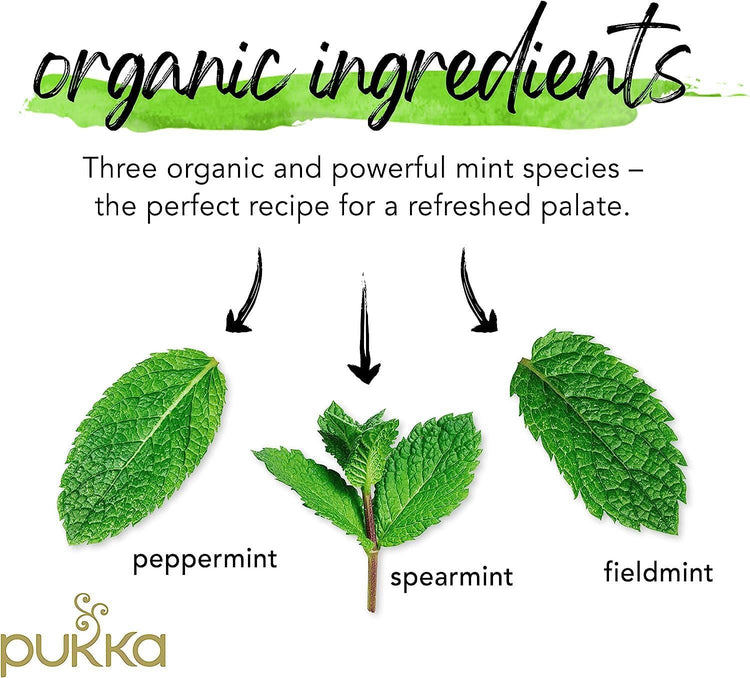 Pukka Herbal Organic Teas Tea Sachets Caffeine Free - Three Mint (60 Sachets)