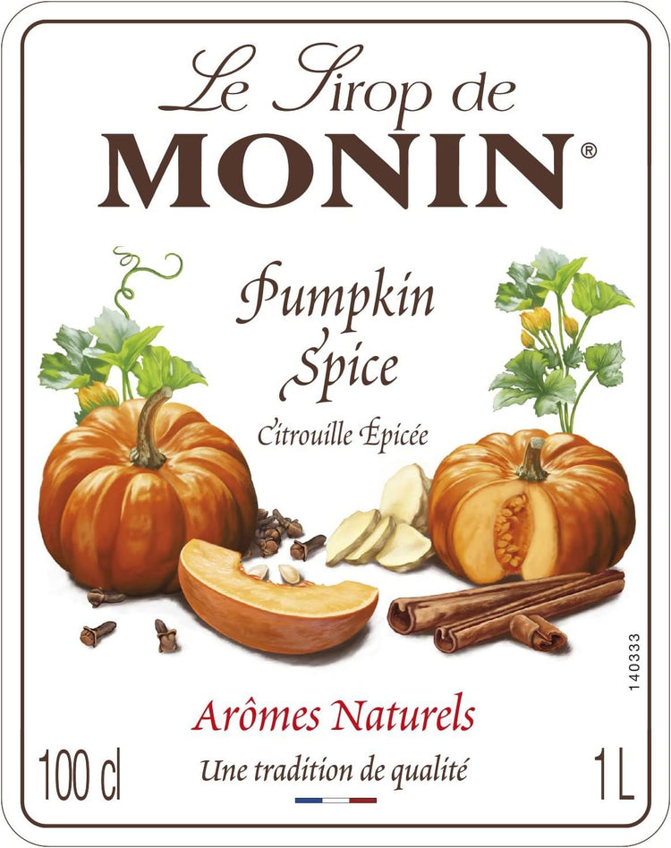 MONIN Premium Pumpkin Spice Syrup 1L Perfect for Pumpkin Spice Lattes 5 Packs