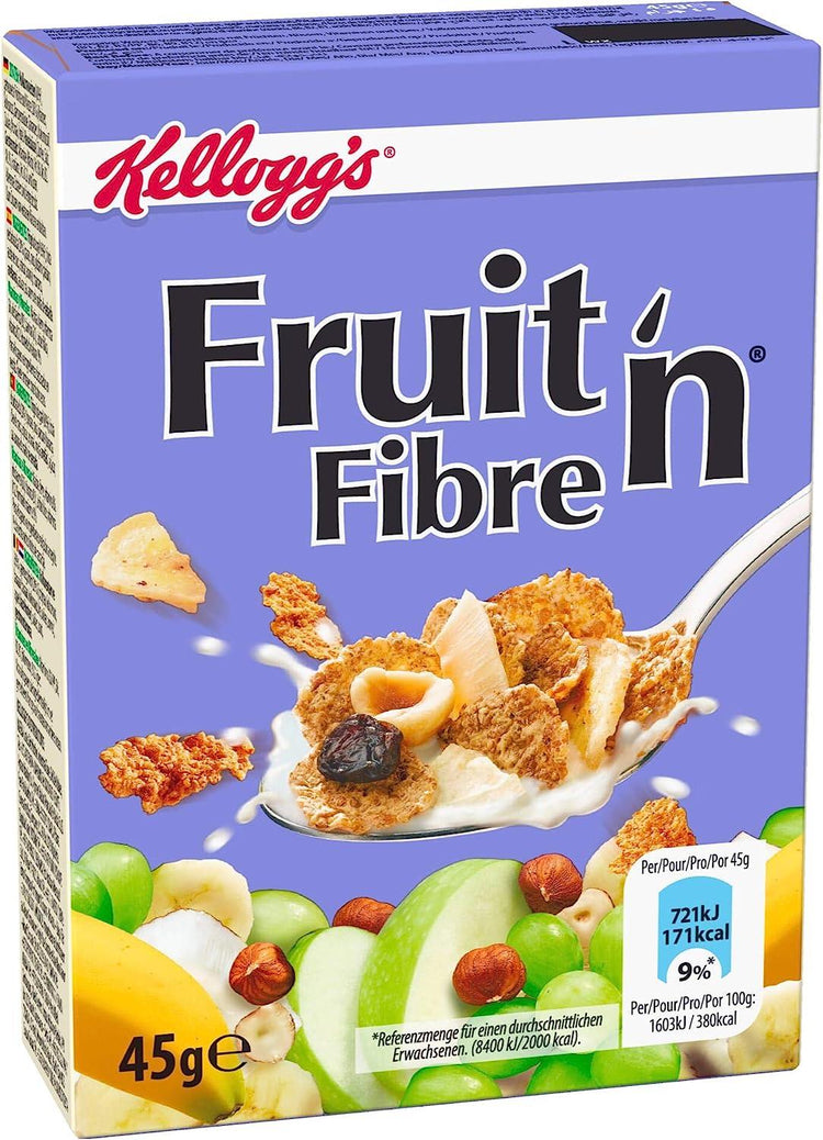 Kelloggs Fruit N & Fibre Cereal Bag Pack 40 x 45g - High In Fibre Wholegrain