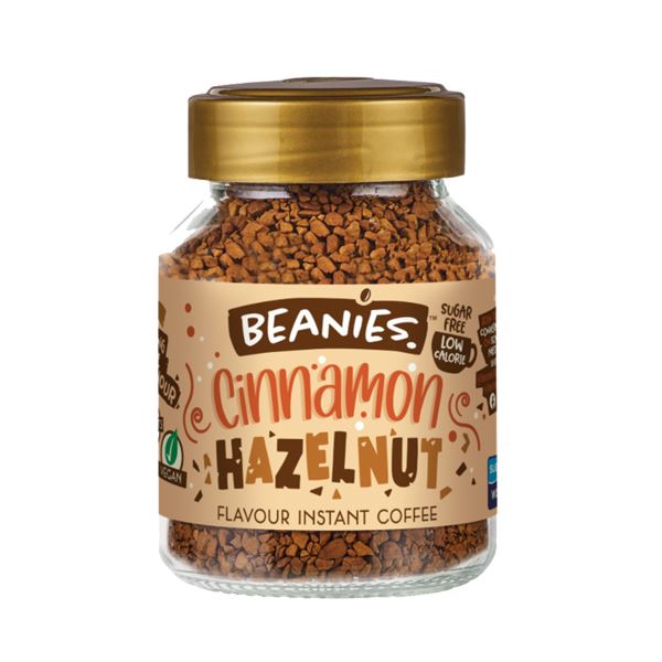 Beanies Cinnamon Hazelnut Flavours Instant Coffee 50g Low Calorie Sugar Free x6