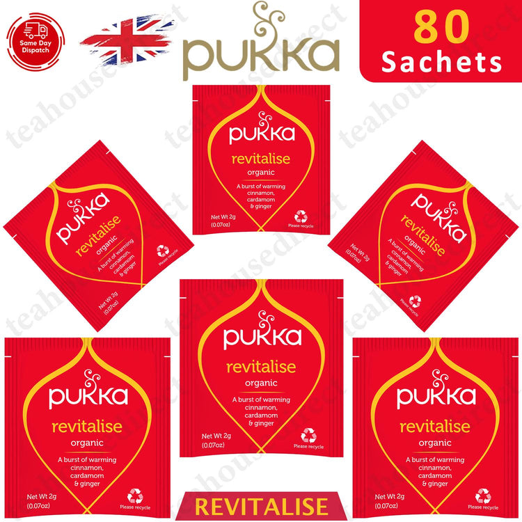 Pukka Herbal Organic Tea Sachets Caffeine Free - Revitalise (20 to 1000 Sachets)