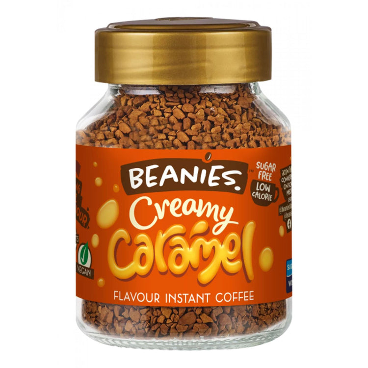 Beanies Creamy Caramel Flavours Instant Coffee 50g Low Calorie and Sugar Free x6