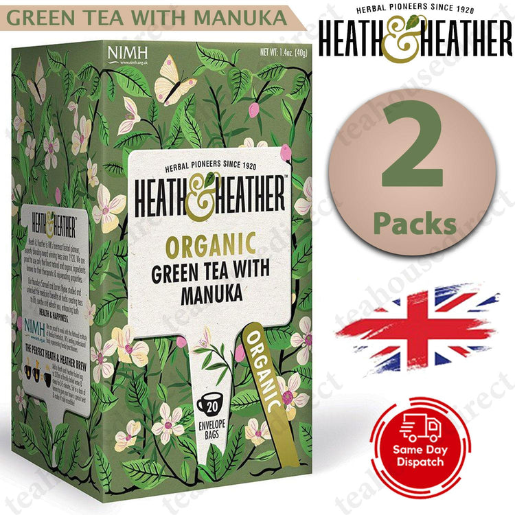 Heath & Heather Herbal Organic Teas Tea Sachets - Green Tea & Manuka Honey Flvr