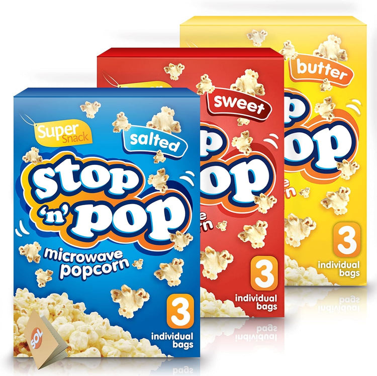 Stop 'N' Pop Sweet, Butter & Salted Super Snack Microwave Popcorn Box of 1 to 6