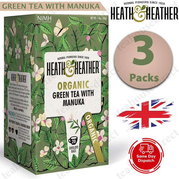 Heath & Heather Herbal Organic Teas Tea Sachets - Green Tea & Manuka Honey Flvr