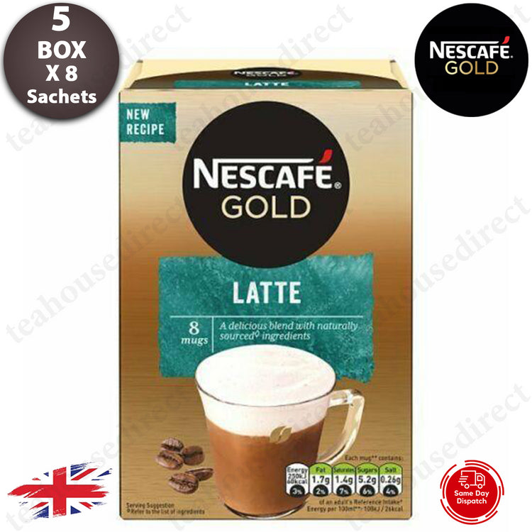5 Box Nescafe Gold Frothy Instant Coffee Sachets 8 Mugs - Latte Flavour