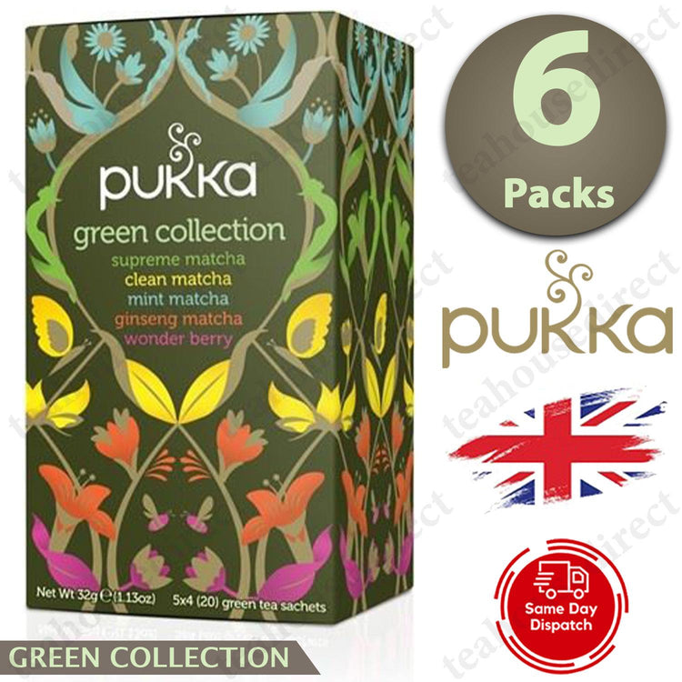 Pukka Herbal Organic Teas Tea Sachets - Green Collection Flavour Pack Of 6
