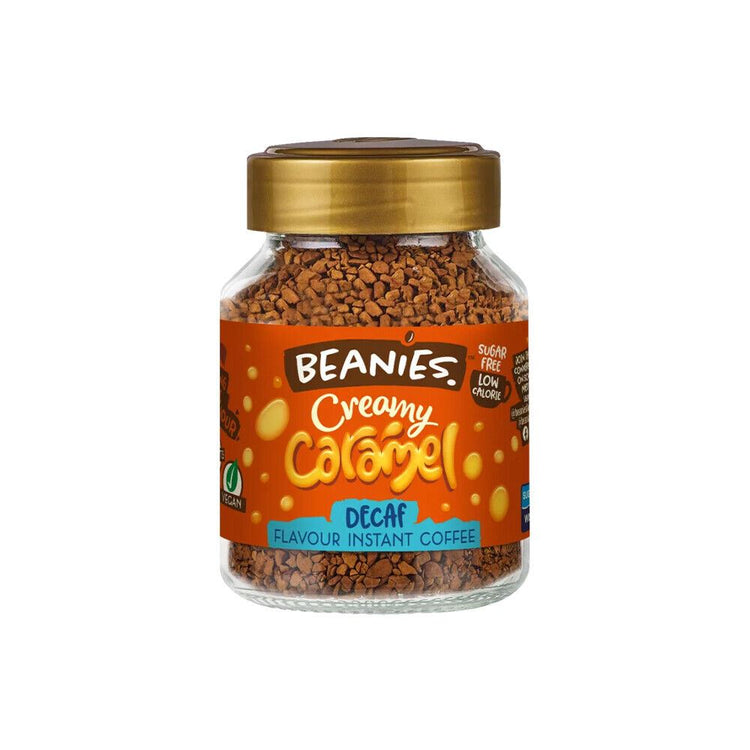 Beanies Decaf Creamy Caramel Flavours Instant Coffee 50g Low Calorie Pack of 6