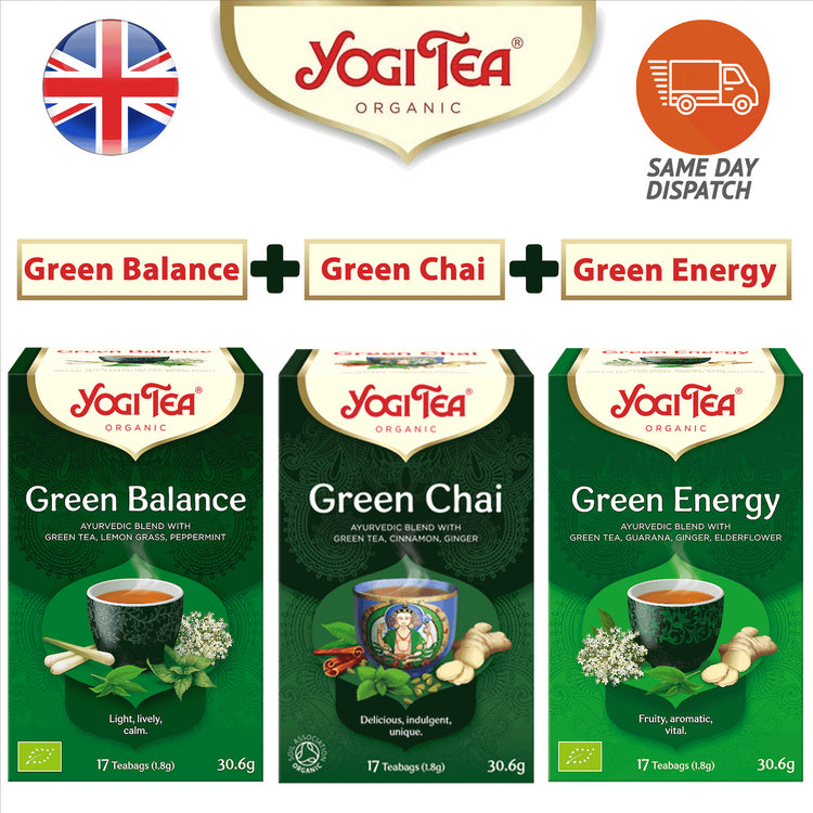 Yogi Tea Herbal Organic Tea Sachets - Green Balance & Chai & Energy