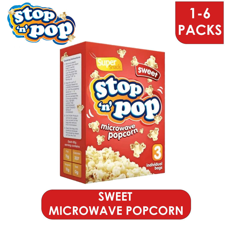 Stop 'N' Pop Sweet, Butter & Salted Super Snack Microwave Popcorn Box of 1 to 6