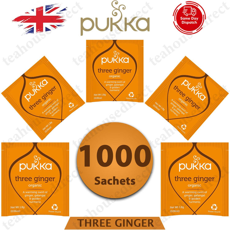 Pukka Herbal Organic Teas Tea Sachets - Three Ginger (20 to 1000 Sachets)