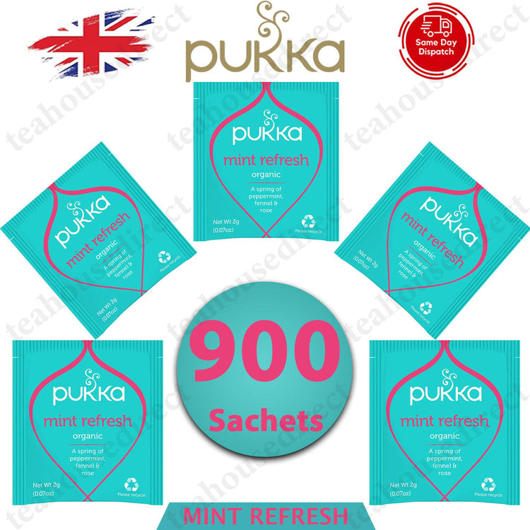 Pukka Herbal Organic Teas Tea Sachets Caffeine Free - Mint Refresh (900 Sachets)