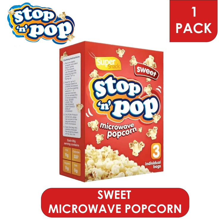 Stop 'N' Pop Sweet Super Snack Microwave Popcorn 85g - 1 Box (Each 3 Sachets)