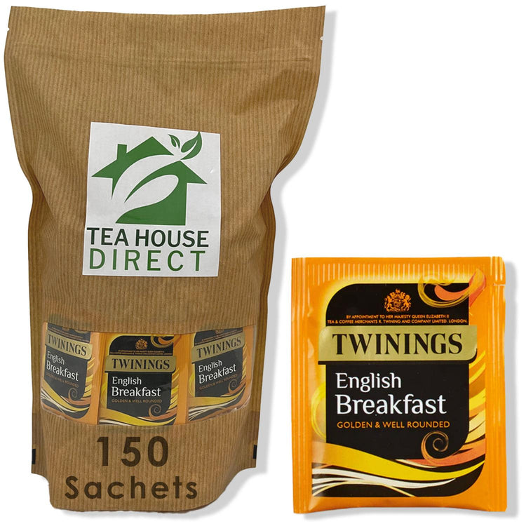 Twinings English Breakfast Golden and Well Rounded Balanced Blend for Morning Bless Medium Caffeine Wheat and Mustard Free 100% Black Tea - Pack of 150 Sachets