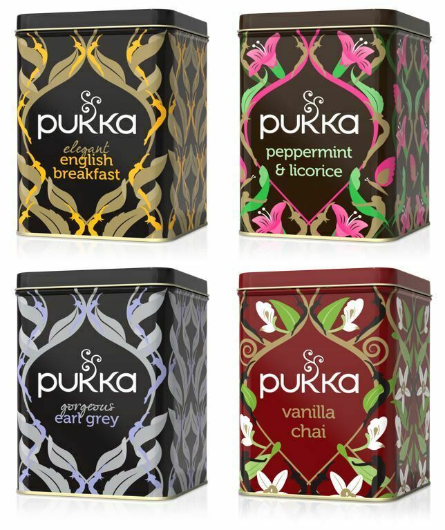 Pukka Tea Sachet Envelope Bags Metal Tin Caddy (Empty) - Choose From 3 Designs