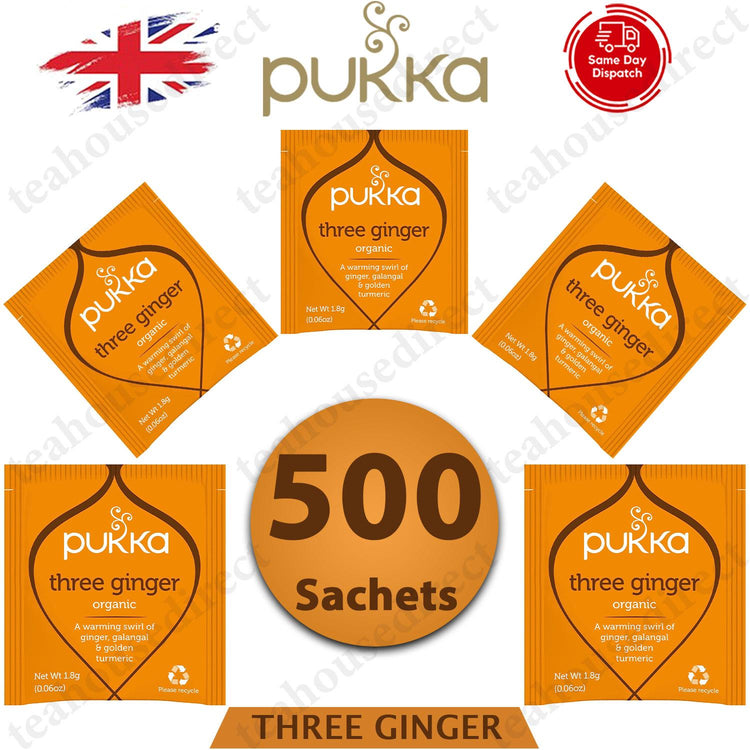 Pukka Herbal Organic Teas Tea Sachets Caffeine Free - Three Ginger (500 Sachets)