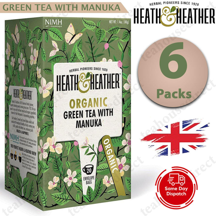 Heath & Heather Herbal Organic Teas Tea Sachets - Green Tea & Manuka Honey Flvr