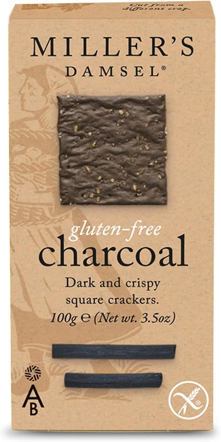 Miller's Damsels Gluten Free Charcoal Crackers Dark & Crispy Delicious 100g X 4