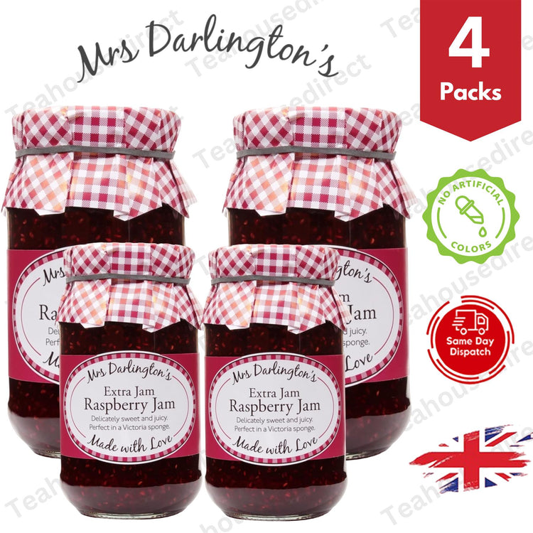 Darlington's Extra Raspberry Jam 340g, Pure Raspberry Intensity - 4 Packs