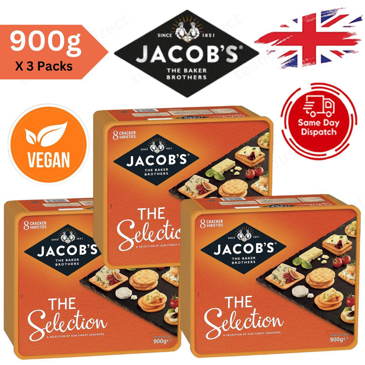 Jacob's Biscuits for Cheese 900g Tub with 8 Exquisite Cracker Varietie - 3 Packs