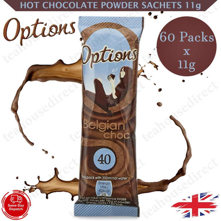 Options Individual Instant Hot Chocolate Powder Sachets 11g - 20 to 100 Packs
