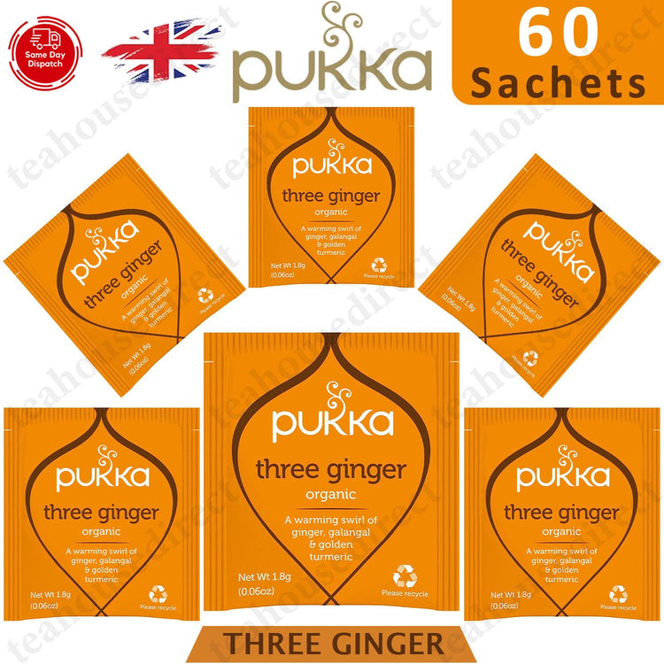 Pukka Herbal Organic Teas Tea Sachets - Three Ginger (20 to 1000 Sachets)