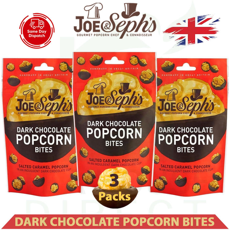 Joe & Seph's Dark Chocolate Popcorn Bites 3 Pack - Salted Caramel Popcorn 63g