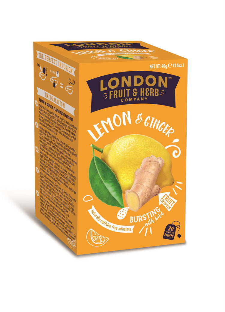 3 Box London Fruit & Herb Herbal Teas Tea Sachets - Lemon & Ginger Flavour