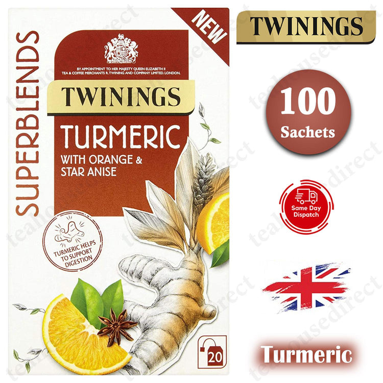 Twinings Superblends Teas Tea 100 Sachets Envelopes - Turmeric Flavour