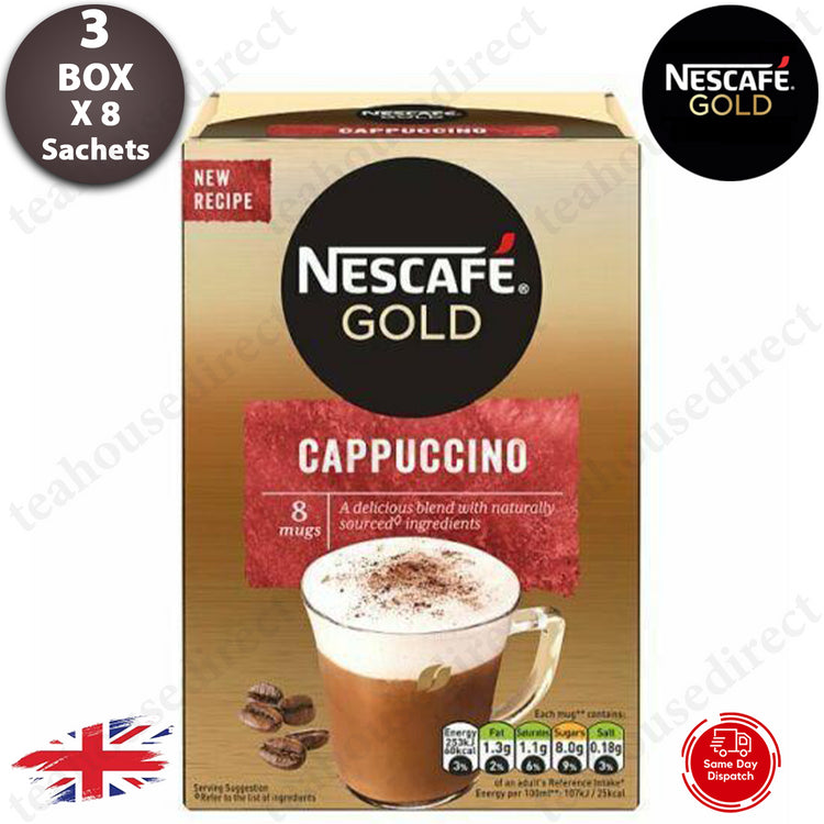 3 Box Nescafe Gold Frothy Instant Coffee Sachets 8 Mugs - Cappuccino Flavour