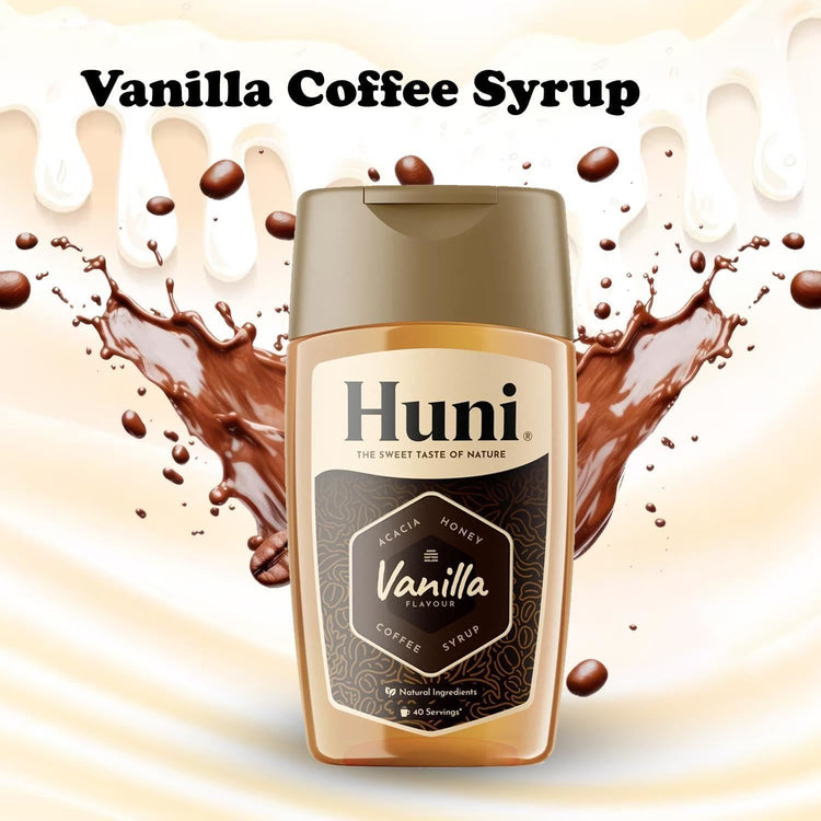 Huni Natural Coffee Syrup Classic Vanilla Slightly Floral Acacia Honey 200ml X 4