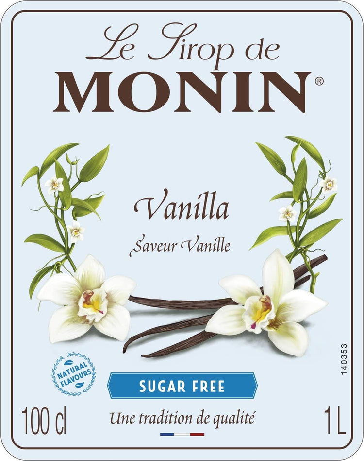 MONIN Premium Vanilla Sugar Free Syrup 1L - Pack of 4
