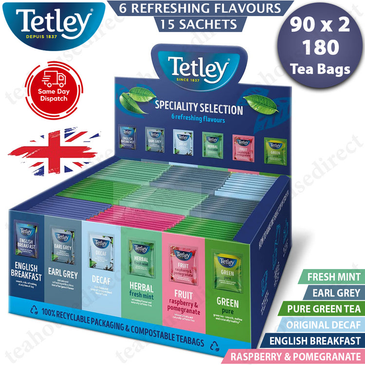 Tetley Speciality Fruit & Black Tea Variety Pack - 90x2 Sachets Envelopes - 180