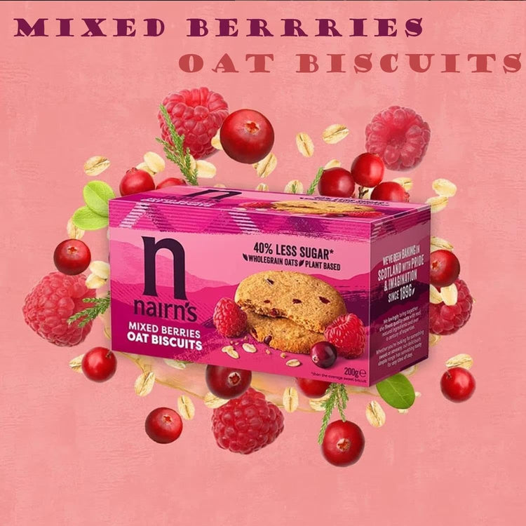 Nairn's Mixed Berries Oat Biscuits Made with Wholegrain Oats Delicious 200g x 6