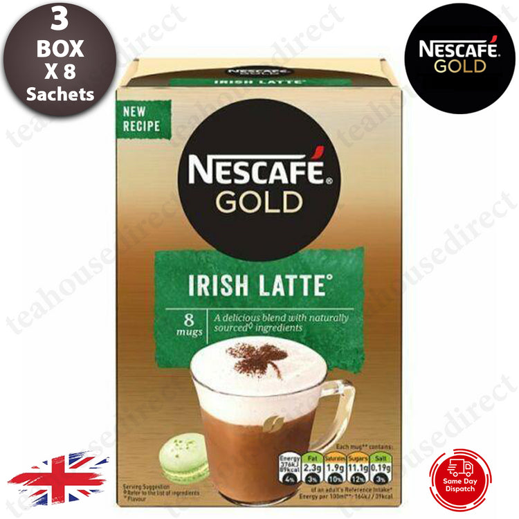 3 Box Nescafe Gold Frothy Instant Coffee Sachets 8 Mugs - Irish Latte Flavour