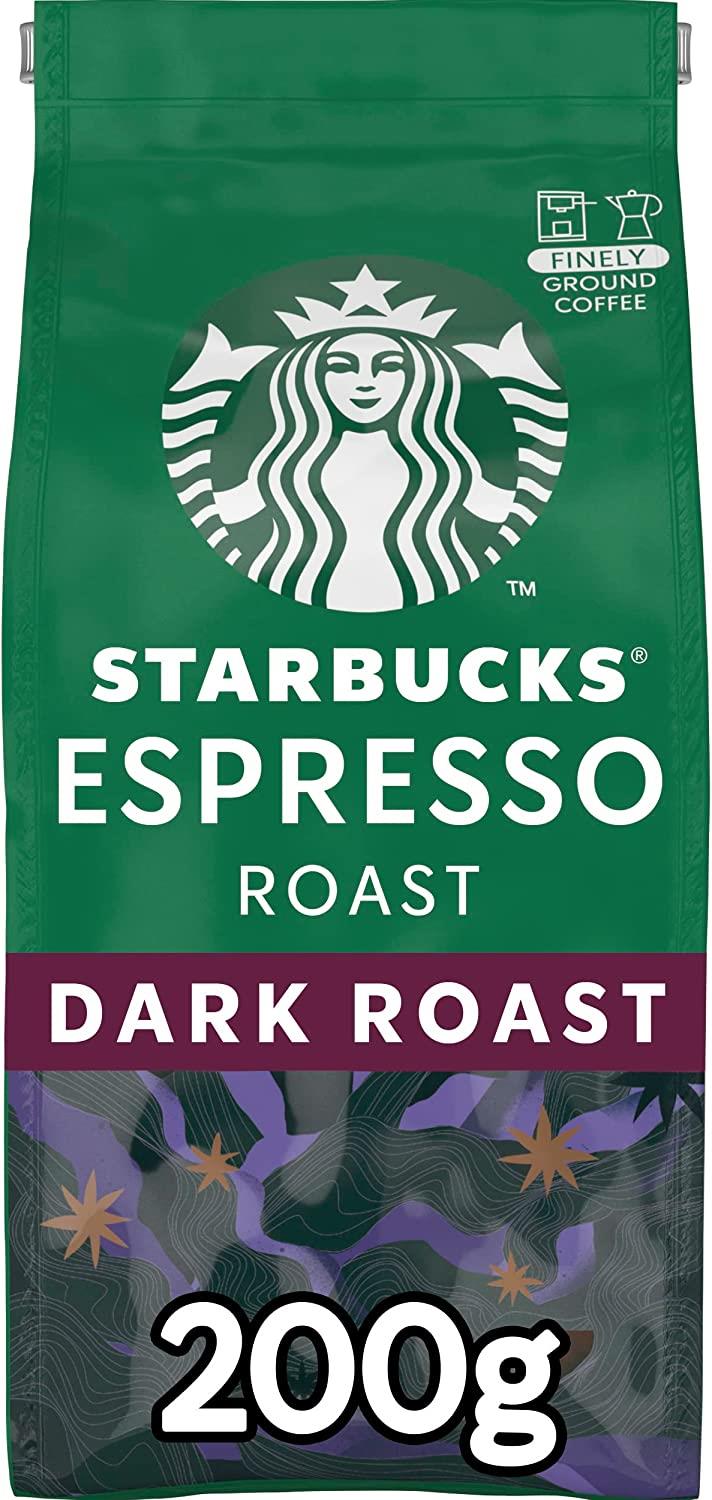 STARBUCKS Dark Roast Ground Coffee Bag, Espresso Roast, 200 gram (Pack of 6)